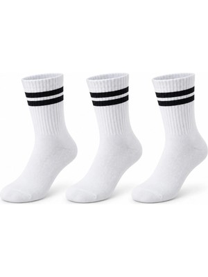 SBN - Store Unisex Beyaz Çorap Siyah Çizgili 3'lü Set Uzun Soket Günlük Spor Kolej Stil Rahat Kadın Erkek Çorabı