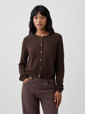 Gap Kadın Kahverengi Cashsoft Crop Bisiklet Yaka Hırka