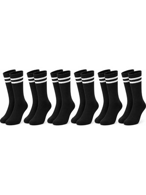 SBN - Store Unisex Siyah Çorap Beyaz Çizgili 6'lı Set Uzun Soket Günlük Spor Kolej Stil Rahat Şık Tasarım Modeli