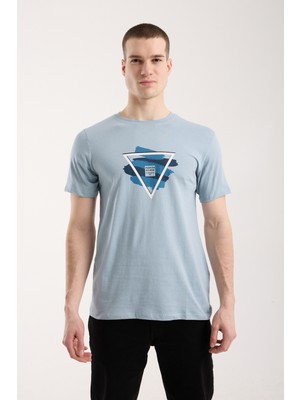 Maxi Modena Erkek Geometrik Baskı Detaylı Günlük T-Shirt - Mavi