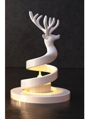 SBN - Store 3D Baskı Spiral Ren Geyiği Mumluk Yılbaşı Dekoratif Ren Geyiği Tealight Mum Tutucu - Beyaz