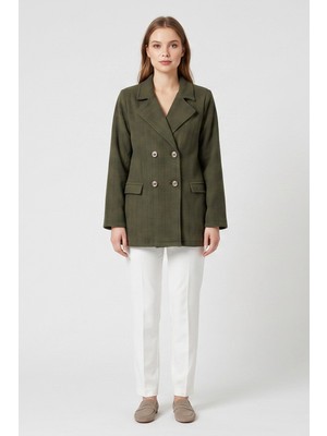 Kruvaze Kapama Tüvit Dokulu Oversize Blazer Ceket