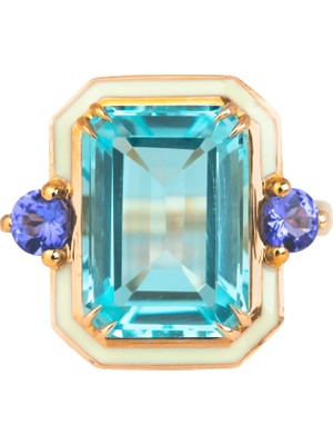 Abgar Özasi Mücevherat Sky Topaz ve Tanzanit Taşlı Art Deco Tasarım 925 Ayar Gümüş Yüzük, Istanbul Collection Rings