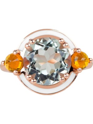 Abgar Özasi Mücevherat Green Ametist ve Sitrin Taşlı Art Deco Tasarım 925 Ayar Gümüş Yüzük, Istanbul Collection Rings