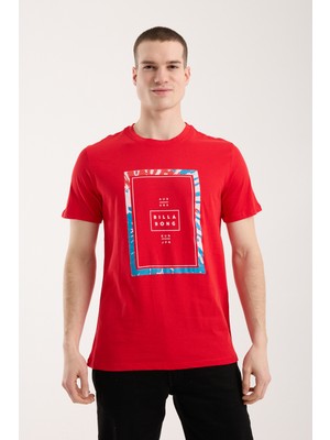 Maxi Modena Erkek Grafik Çerçeve Baskılı Günlük T-Shirt - Kırmızı