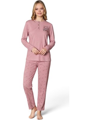 Royam Modalove Kadın Raporlu Interlok Kumaş Kışlık Uzun Kol Pijama Takımı 8873