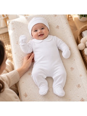 Fida Bebe Yaka Arkadan Çıtçıtlı Bebek Tulum Seti