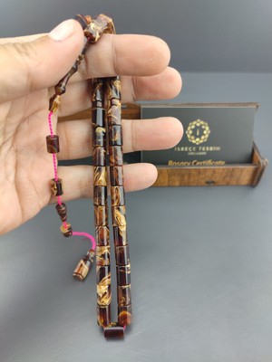 İskeçe Tesbih Ahşap Kutulu Bahadır Başyiğit Usta Eseri Yoğun Hareli Eski Sündülüs (Sandoloz) Sertifikalı 10689