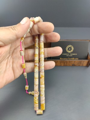 İskeçe Tesbih Ahşap Kutulu Bahadır Başyiğit Usta Eseri Yoğun Hareli Eski Sündülüs (Sandoloz) Sertifikalı 10688