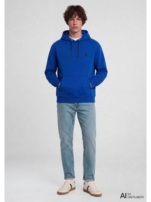 Kapüşonlu Sweatshırt Saks Mavi