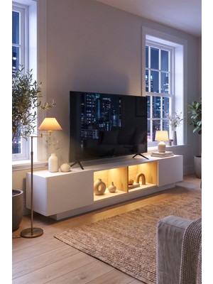 Robin Home Prime Neon LED Işıklı 200CM Tv Ünitesi Tv Sehpası Sepet-Beyaz