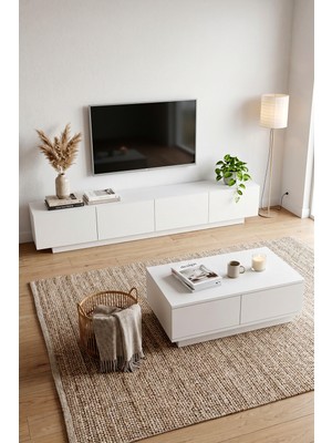 Robin Home Prime 200CM Tv Ünitesi Orta Sehpa 2'li Set Beyaz