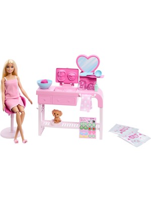 Kryon Hamur Maskeler Yapmak Için 3 Toz Paketi, Spa Mobilyası, Yavru Köpek ve Çıkartma Sayfası Dahil 10'dan Fazla Aksesuar ve 1 Bebek Içeren Barbie Yüz Maskesi Oyun Seti, HYV31