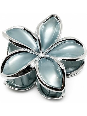 Kryon Lotus Saç Tokası – Büyük Boy 8 Cm, Tekli Saç Tokası, Lotus Çiçeği Tasarımı (Gümüş Kenar Mavi)