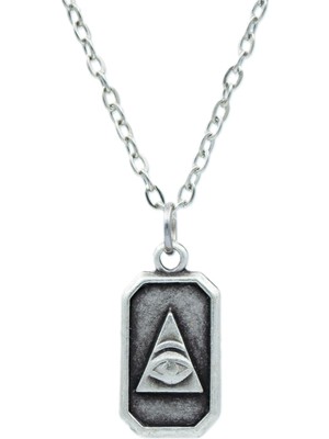Kryon Illuminati Sembol Göz Erkek Kadın Kolye Antik Gümüş Kaplama - 60 cm Düz Zincir