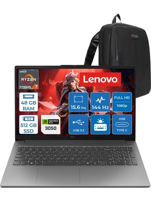 Kryon Loq Essential 15ARP10 Amd Ryzen 7 7735HS 48GB 512GB SSD 6GB/RTX3050/65W 15.6" Fhd IPS 300NITS, 100% Srgb 144Hz Freedos Gaming Bilgisayar 83S00033TRF17 + Zettaçanta