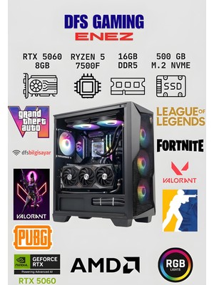 Kryon Dfs Gaming Enez Ryzen 5 7500F-B650M-RTX 5060-16GB RAM-512GB M.2 Ssd-Oyuncu Bilgisayarı