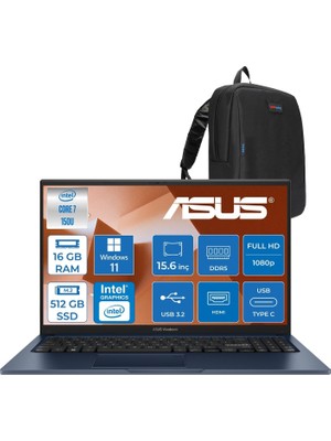 Kryon Vivobook 15 Vivobook 15 (X1504VA) Intel® Core™ 7 150U 16GB Ddr5 512GB SSD Intel Graphic Gpu 15,6 Inç Fhd (1920 x 1080) WIN11PRO Taşınabilir Bilgisayar X1504VA150UP02+ZETTAÇANTA