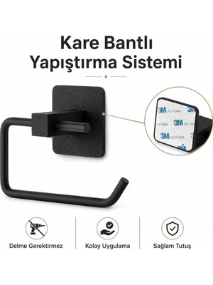 Kryon Yapışkanlı Siyah Kare Açık Tuvalet Kağıtlığı Wc Kağıtlık Tuvalet Kağıdı Askısı