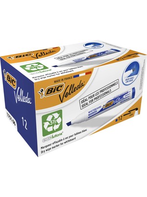 Kryon Velleda 1751 Eco Kesik Uçlu Beyaz Tahta Kalemi, Mavi, 12'li Kutu, 3,7 mm ile 5,5 mm Kalın Uç,kuru Silinebilir Mürekkep