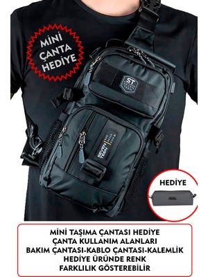 Seventeen Çok Bölmeli Erkek Sırt Çapraz Göğüs El ve Omuz Çantası Body Bag Siyah Renk Unisex