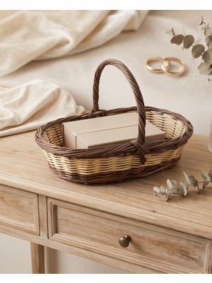 Terravase Hasır Örgü Dekoratif Siyah Söz ve Nişan Sepeti %100 El Yapımı 48X30X13 cm