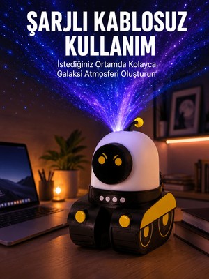 Mabelme Store Robot Tasarımlı Bluetooth Hoparlörlü Yıldızlı Gökyüzü Projektör Yeni Nesil