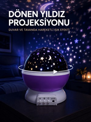 Mabelme Store Yıldız Projeksiyon Lambası Döner Başlıklı Renkli Çocuk Odası Gece Işığı