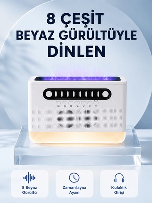 Mabelme Store Simüle Alev Efektli Kablosuz Hoparlör Zamanlayıcılı Gece Lambası