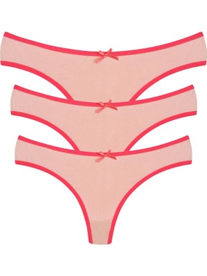 Mestore Moda Çizgi Pamuklu 3lü Tanga Külot Pudra 40251