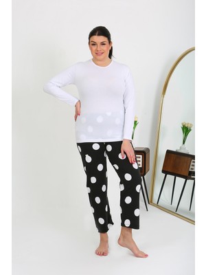 Mestore Moda Çizgi Kadın Büyük Beden Tek Alt Pijama Siyah 27553