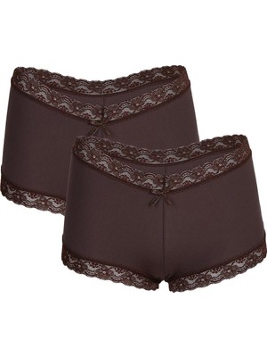 Mestore Moda Çizgi Kadın Pamuklu 2li Boxer Kahve 40265
