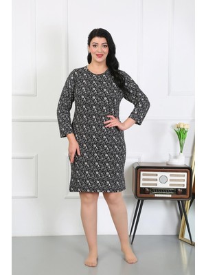 Mestore Moda Çizgi Kadın Büyük Beden Penye Gecelik Ev Elbisesi Siyah 12507