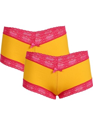 Mestore Moda Çizgi Kadın Pamuklu 2li Boxer Sarı 40265