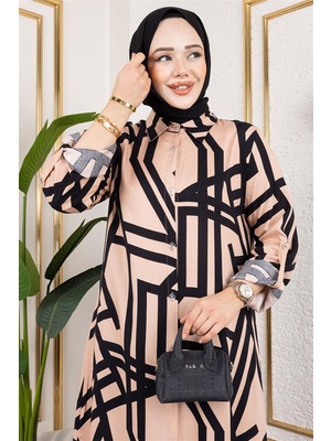 Mestore Desenli Viskon Takım Vizon Siyah