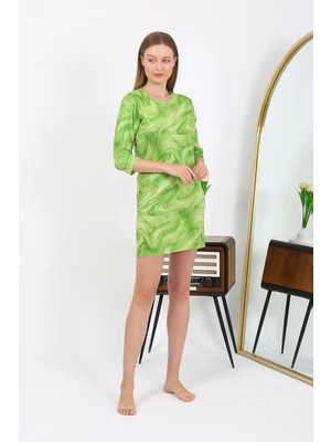 Mestore Moda Çizgi Kadın Micro Kumaş Mini Parlak Elbise 7420 Yeşil