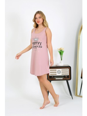 Mestore Moda Çizgi Kadın Kalın Askılı Penye Gecelik Somon 1777