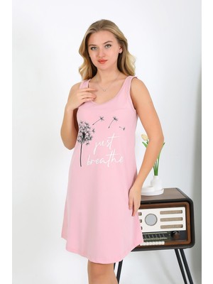 Mestore Moda Çizgi Kadın Kalın Askılı Penye Gecelik Pembe 1777
