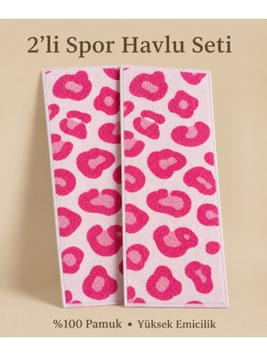 Maisonette 2’li Spor Havlusu Seti Pembe & Yeşil Desenli %100 Pamuk Yüksek Emici Spor Havlu Gym Fitness Havlusu
