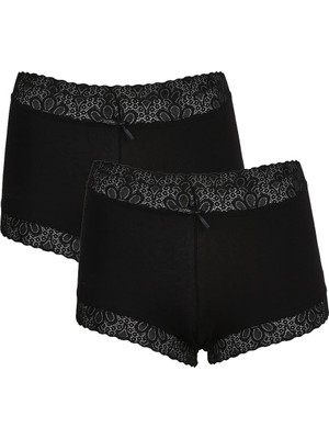 Mestore Moda Çizgi Kadın Pamuklu 2li Boxer Siyah 40265