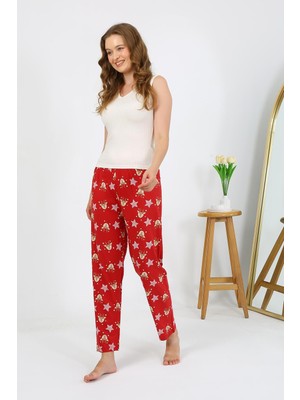 Mestore Moda Çizgi Kadın Penye Desenli Tek Alt Pijama 27530 Bordo