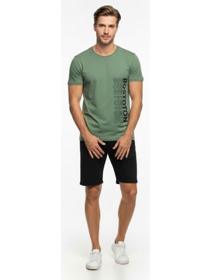 Maxi Modena Urban Boston Dikey Baskı Erkek Tişört – Slim Fit, Sokak Stili Günlük T-Shirt