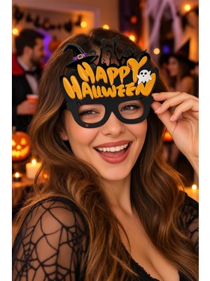 Dodomar Halloween Cadılar Bayramı Pvc Kaplı Parti Gözlüğü Cadı Şapkalı Hayaletli Siyah Kostüm Aksesuarı