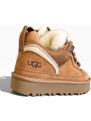 Globalux Women's Ugg Lowmel - Chestnut Taba - Süet Bağcıklı - Platform Taban - Kürklü Sneaker - Kadın Ayakkabı