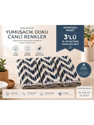 Maisonette %100 Pamuk 3'lü El ve Mutfak Havlusu Seti 50X85 cm | Çok Amaçlı Kurulama Havlusu