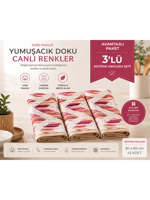 Maisonette %100 Pamuk 3'lü El ve Mutfak Havlusu Seti 50X85 cm | Çok Amaçlı Kurulama Havlusu