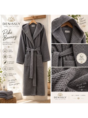 Denissly %100 Pamuk Waffle Pike Kapüşonlu Bornoz – Kemerli 2 Cepli