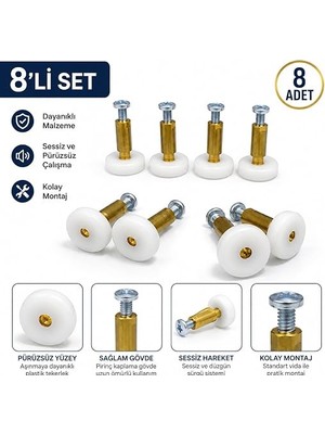 Banyo Duşakabin ve Cam Kabin Tekerleri, Çap 18MM, Boy 24MM, 8 Adet