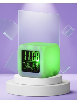 Astraltech Renkli LED Dijital Küp Saat With Takvim ve Kronometre