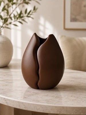 Mabelme Store Kahve Çekirdeği Tasarımlı Dekoratif Vazo, Kahverengi, Mat Finish, 15 cm Yükseklik, 10 cm Genişlik, Modern Masaüstü Dekorasyon Objesi | Pla 3D Baskı